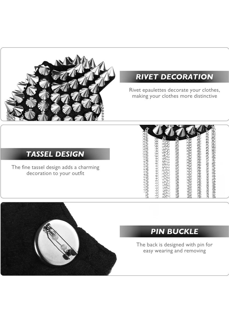 Excefore 1 Pair Rivet Tassel Chain Epaulet Fringe Shoulder Pieces Rivet Shoulder Epaulets Tassel Chain Blazer Uniform Accessories for Women Men  - Image 4