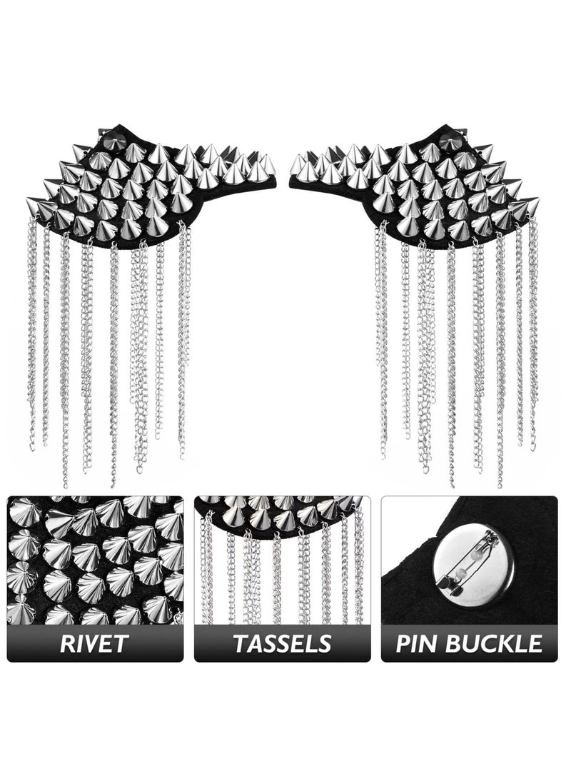 Excefore 1 Pair Rivet Tassel Chain Epaulet Fringe Shoulder Pieces Rivet Shoulder Epaulets Tassel Chain Blazer Uniform Accessories for Women Men  - Image 5