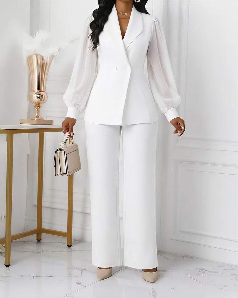 Kafiloe Women's Suits 2 Piece Set Dressy Long Sleeve Blazer Pants Suits Work Office Business Casual Outfits White S - Image 3