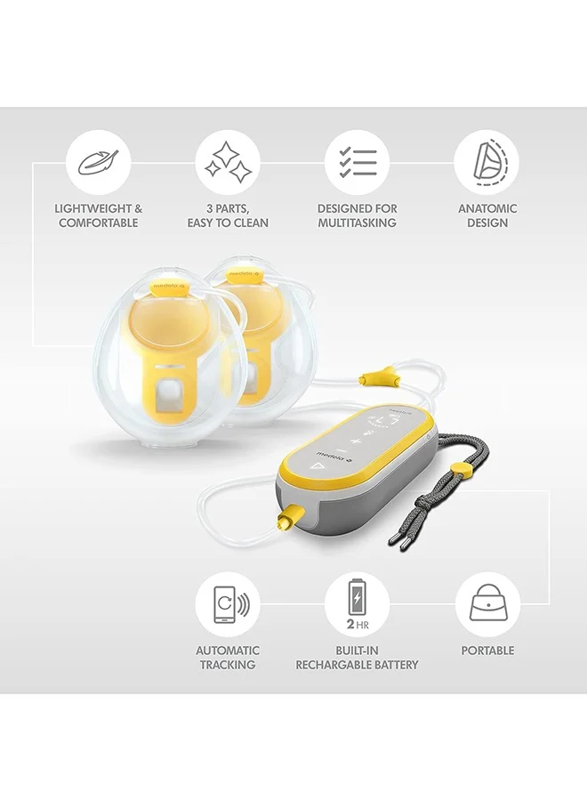 Medela Freestyle Double Electric Wearable Breast Pump, Ultra-Lightweight, Portable Hands-Free Built-in Rechargeable Battery (2 hrs) with App connectivity - 150ml