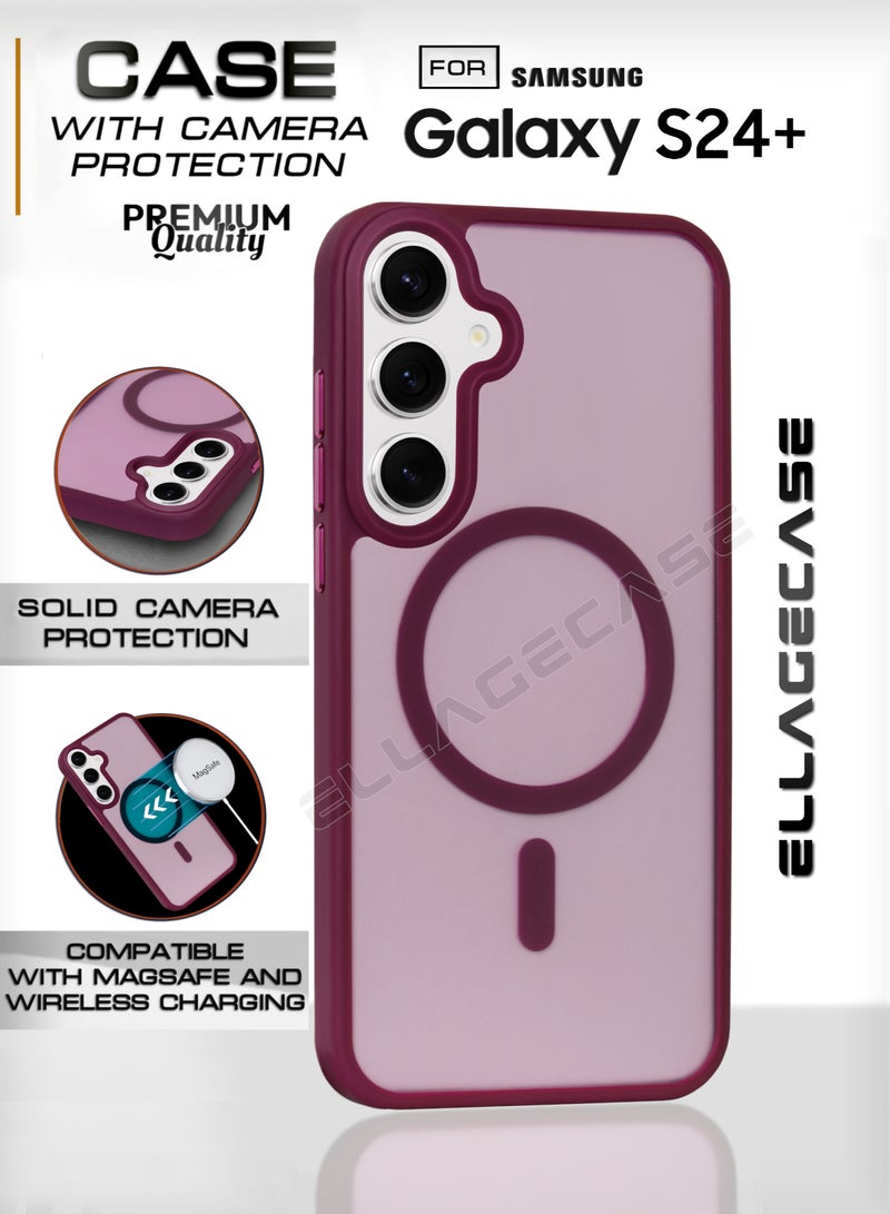 ELLAGECASE Burgundy Stylish Case for Samsung Galaxy S24 Plus, Solid Camera Protection, Shockproof, Enhanced Protection, Compatible with MagSafe and Wireless Charging - Image 1