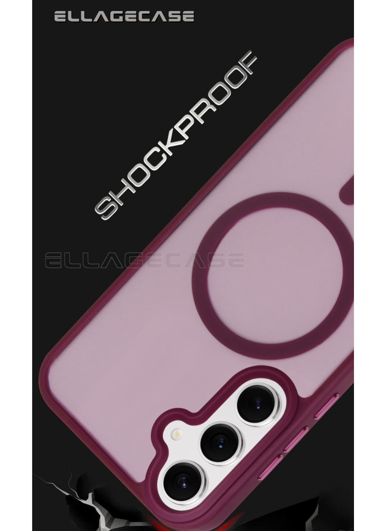 ELLAGECASE Burgundy Stylish Case for Samsung Galaxy S24 Plus, Solid Camera Protection, Shockproof, Enhanced Protection, Compatible with MagSafe and Wireless Charging - Image 2