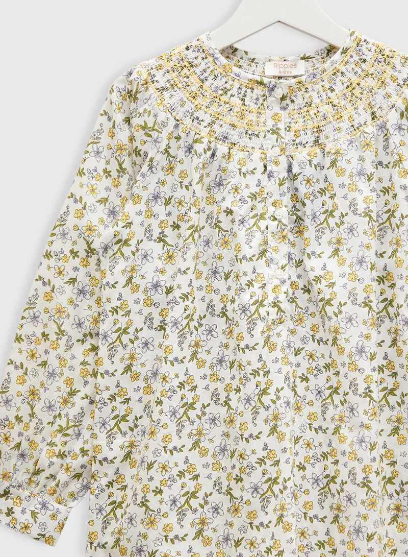 Ripples Girls Floral Print Blouse