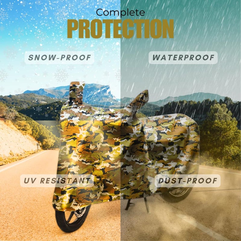 FAVY Waterproof Bike Cover Compatible with TVS Scooty Pep Plus | Dust Proof & UV Protection Scooty Cover | Wind Proof Elastic Bottom Two Wheeler Cover, Camouflage - Image 5