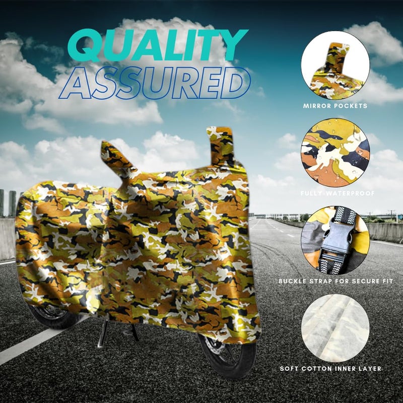 FAVY Waterproof Bike Cover Compatible with TVS Scooty Pep Plus | Dust Proof & UV Protection Scooty Cover | Wind Proof Elastic Bottom Two Wheeler Cover, Camouflage - Image 2