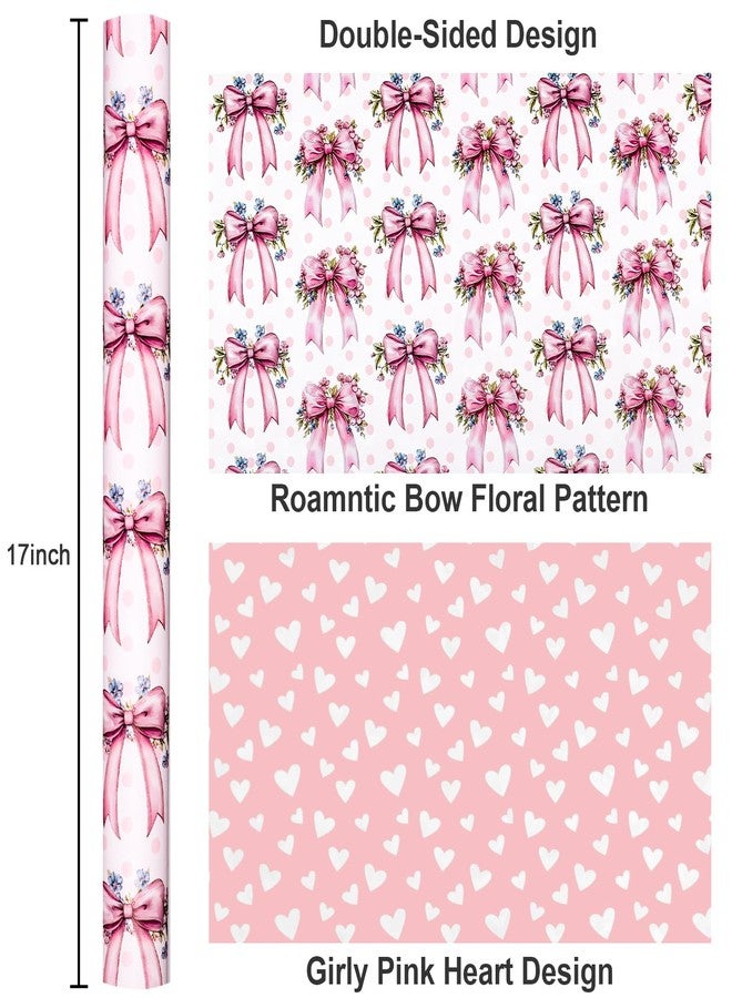 MAYPLUSS Pink Bow Wrapping Paper Roll, Girl Birthday Wrapping Paper, Reversible Girly Feminine Pink Gift Wrap with Bow Print for Baby Shower, Christmas, Valentine's Day, Mother's Day (17 In X 33 Ft) - Image 4