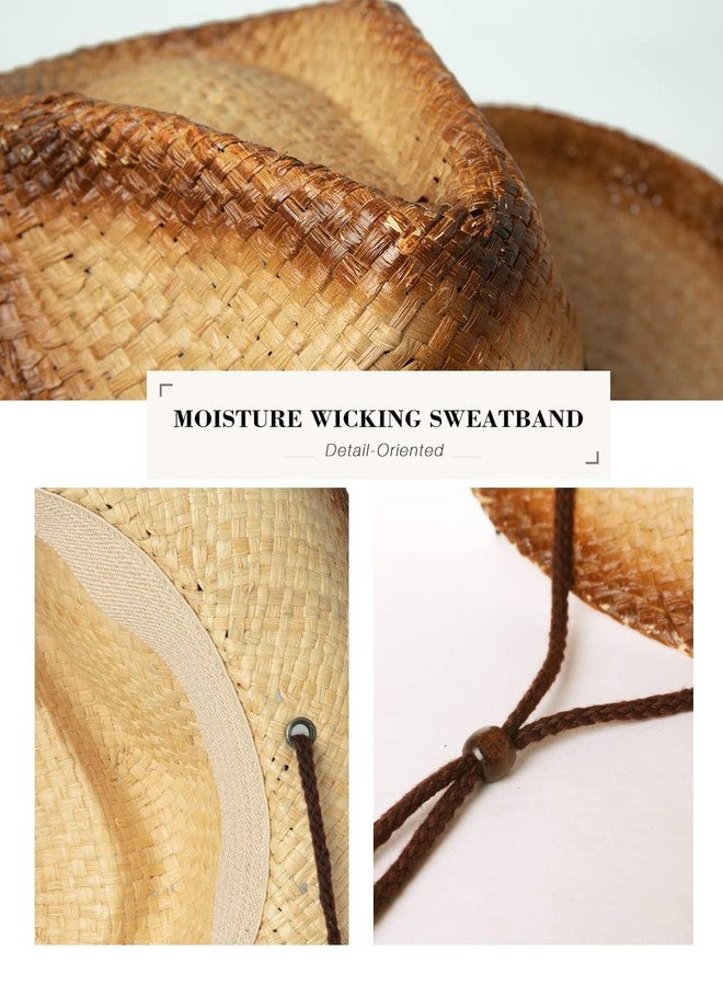 Comhats Cowboy Hats for Men Western Style Round Up Straw Beach Hat Fedora Shapeable Brim Khaki Brown X-Large XL - Image 5