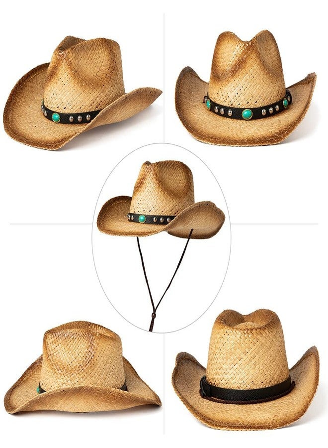 Comhats Cowboy Hats for Men Western Style Round Up Straw Beach Hat Fedora Shapeable Brim Khaki Brown X-Large XL - Image 4