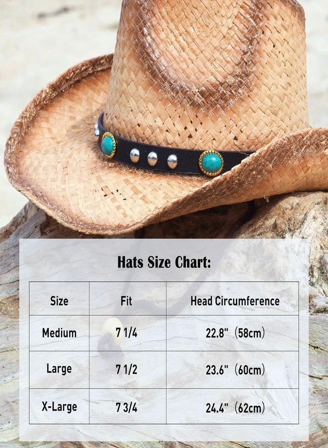 Comhats Cowboy Hats for Men Western Style Round Up Straw Beach Hat Fedora Shapeable Brim Khaki Brown X-Large XL - Image 2