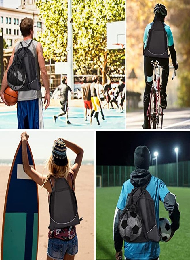 Louenth Sports Drawstring Backpack - Teen-Friendly Swim & Gym Bag, Ball Net Storage - Image 4