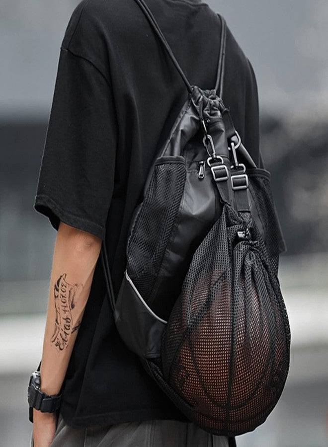 Louenth Sports Drawstring Backpack - Teen-Friendly Swim & Gym Bag, Ball Net Storage - Image 3