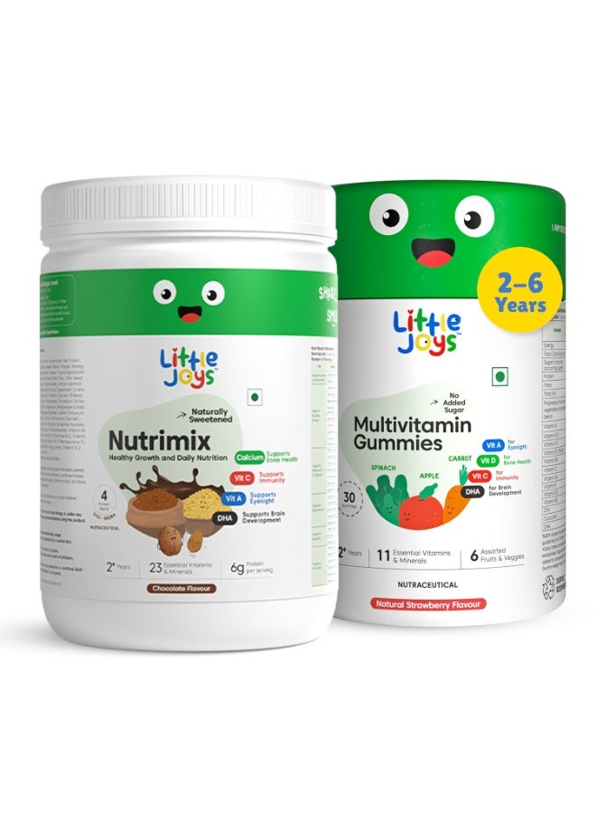 Little Joys Immunity Booster Kit For Kids 2-6 years | Nutrimix Nutrition Powder (350gm) & Multivitamin Gummies (30 Day Pack) | Improves Immunity, Gut Health, & Strength | 100% Vegetarian - Image 1