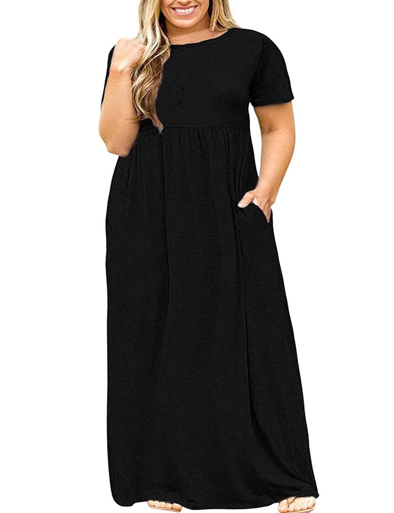 Halife Womens Plus Size Dresses Long Summer Casual Black Dress with Pockets 3X Funeral Church - Image 1