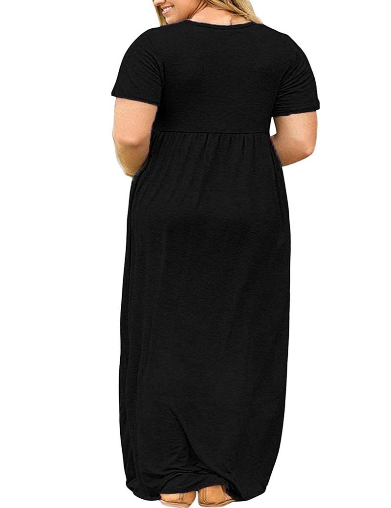 Halife Womens Plus Size Dresses Long Summer Casual Black Dress with Pockets 3X Funeral Church - Image 2