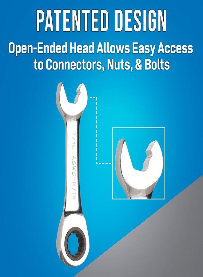 Jonard Tools ASWS-R716, Stubby Ratcheting Combination Speed Wrench, Angled Head, 7/16" - Image 3