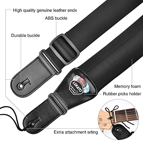LEKATO Bass Guitar Straps for Electric Guitar & Bass 3" Wide Padded Straps Adjustable Length from 45" to 55" Bass Guitar Strap with Pick Holder 2 Safety Strap Locks & 6 Picks - Image 2