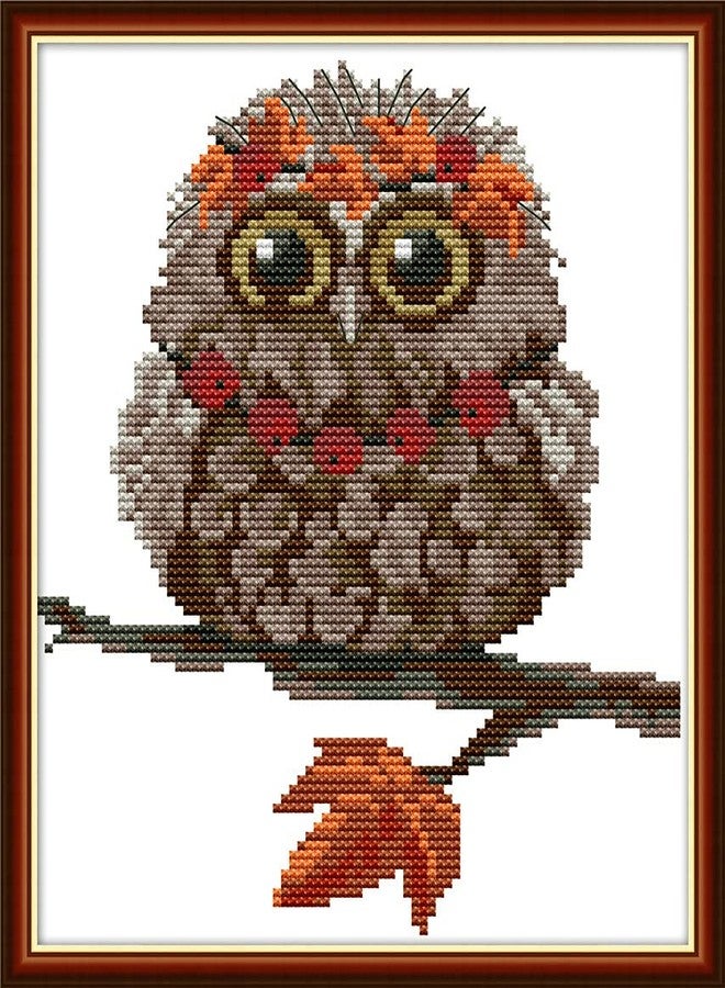 Amiiba Stamped Cross Stitch Kits, Little Owl Cute Animal Autumn Scene DIY 11CT 9.4x11 inch (Owl) - Image 1