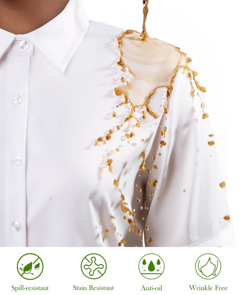 Gleeivy White Button Down Shirt Women Short Sleeve Button Up Collared Fitted Dress Blouses Tailored Strethy Wrinkle Free No Iron Uniform Work Formal Professional Office Business Casual Tops - Image 4