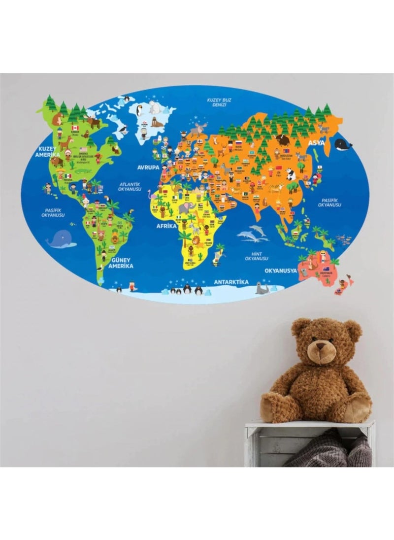 Kt Grup Kt Decoration World Map Animals and Country Flags Educational Wall Sticker  - Image 1