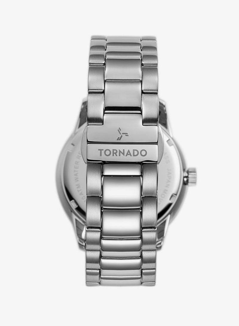 TORNADO Men's  Solid Stainless Steel,Brushed Outer Links, Polished Center Links 3H with day-date Display Watch T23001-SBSN - 43mm mm - Image 3