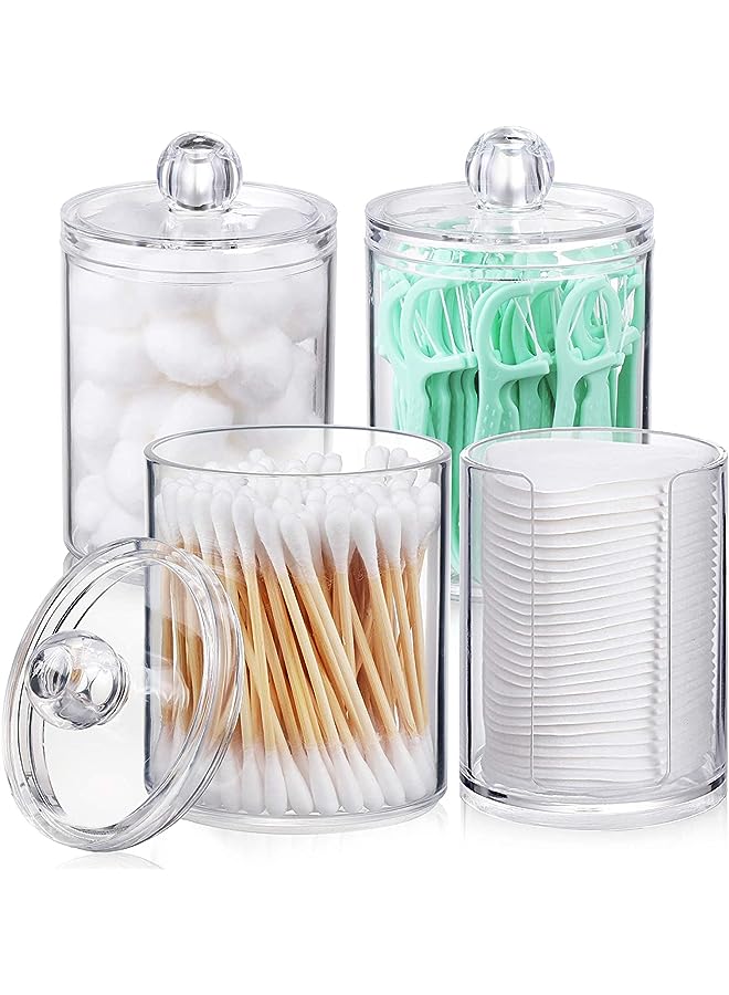 Raxoom 4 Pack 10oz Plastic Cotton Swab Ball Pad Holders,Clear Acrylic Jars with Lids,Plastic Apothecary Jar Make up Organizer Container for Cotton Swab,Cotton Rounds, Floss Picks,Bath Salts - Image 1