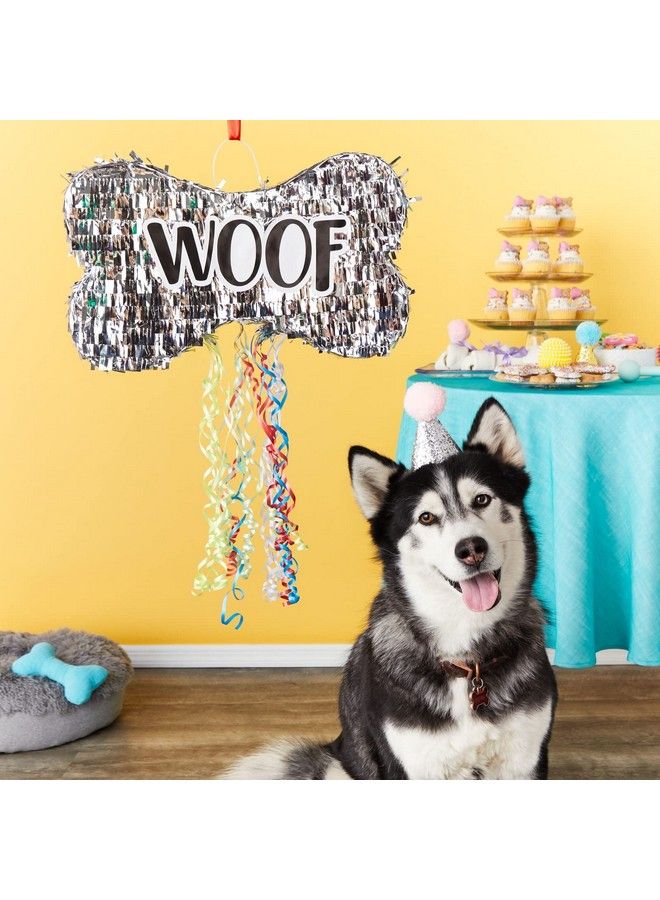 Blue Panda Pull String Dog Bone Pinata For Puppy Birthday Party Decorations Silver Foil (Small 16.75 X 10 In) - Image 3