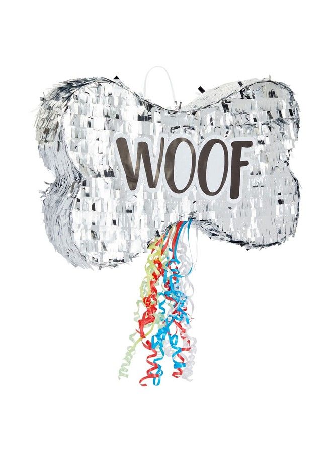 Blue Panda Pull String Dog Bone Pinata For Puppy Birthday Party Decorations Silver Foil (Small 16.75 X 10 In) - Image 2