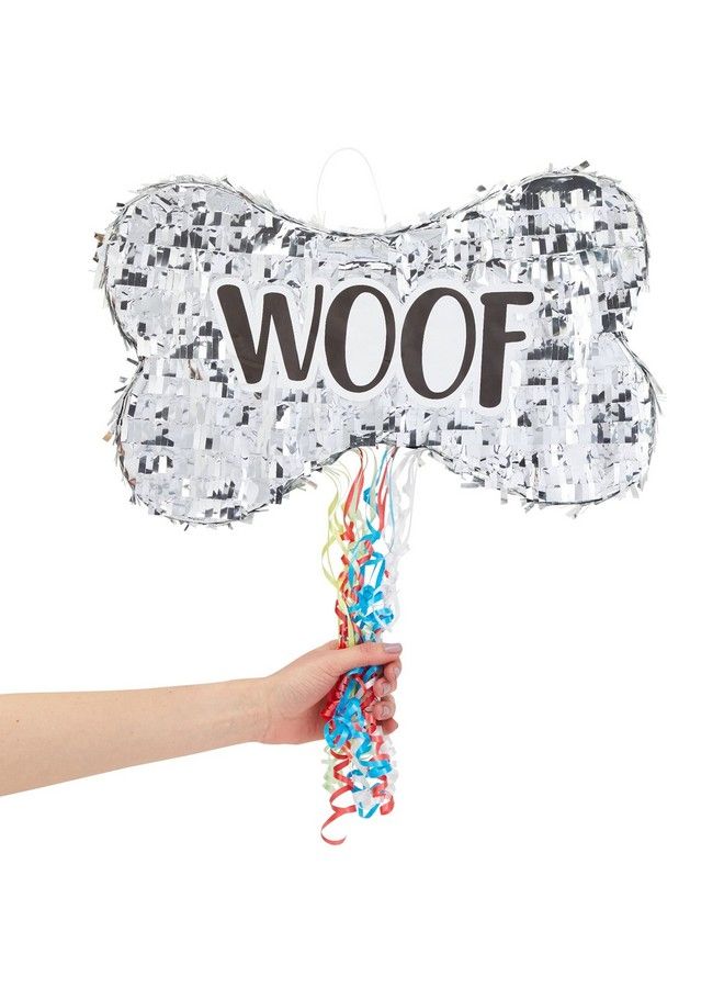 Blue Panda Pull String Dog Bone Pinata For Puppy Birthday Party Decorations Silver Foil (Small 16.75 X 10 In) - Image 4