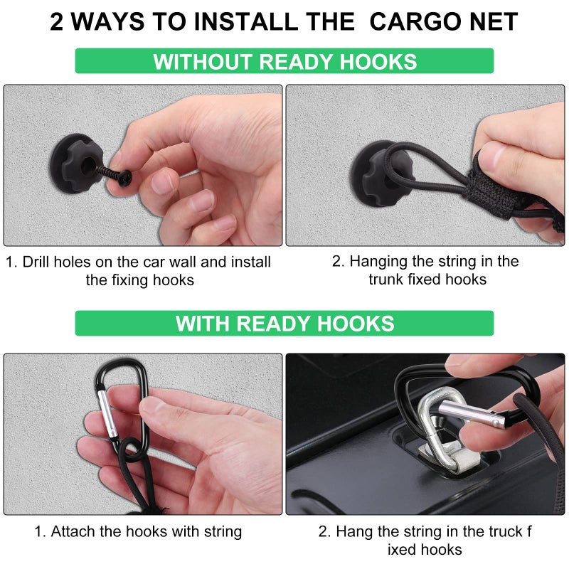 Kaishengyuan Truck Bed Cargo Net with Detachable 3 Pocket, 59â€œ Long Pickup Trunk Mesh Organizers & Elastic Storage for Tacoma Ford Chevy Silverado GMC etc,Grocery Holder Trunk Net with 8 Carabiners Accessories - Image 5