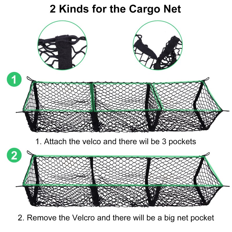 Kaishengyuan Truck Bed Cargo Net with Detachable 3 Pocket, 59â€œ Long Pickup Trunk Mesh Organizers & Elastic Storage for Tacoma Ford Chevy Silverado GMC etc,Grocery Holder Trunk Net with 8 Carabiners Accessories - Image 2
