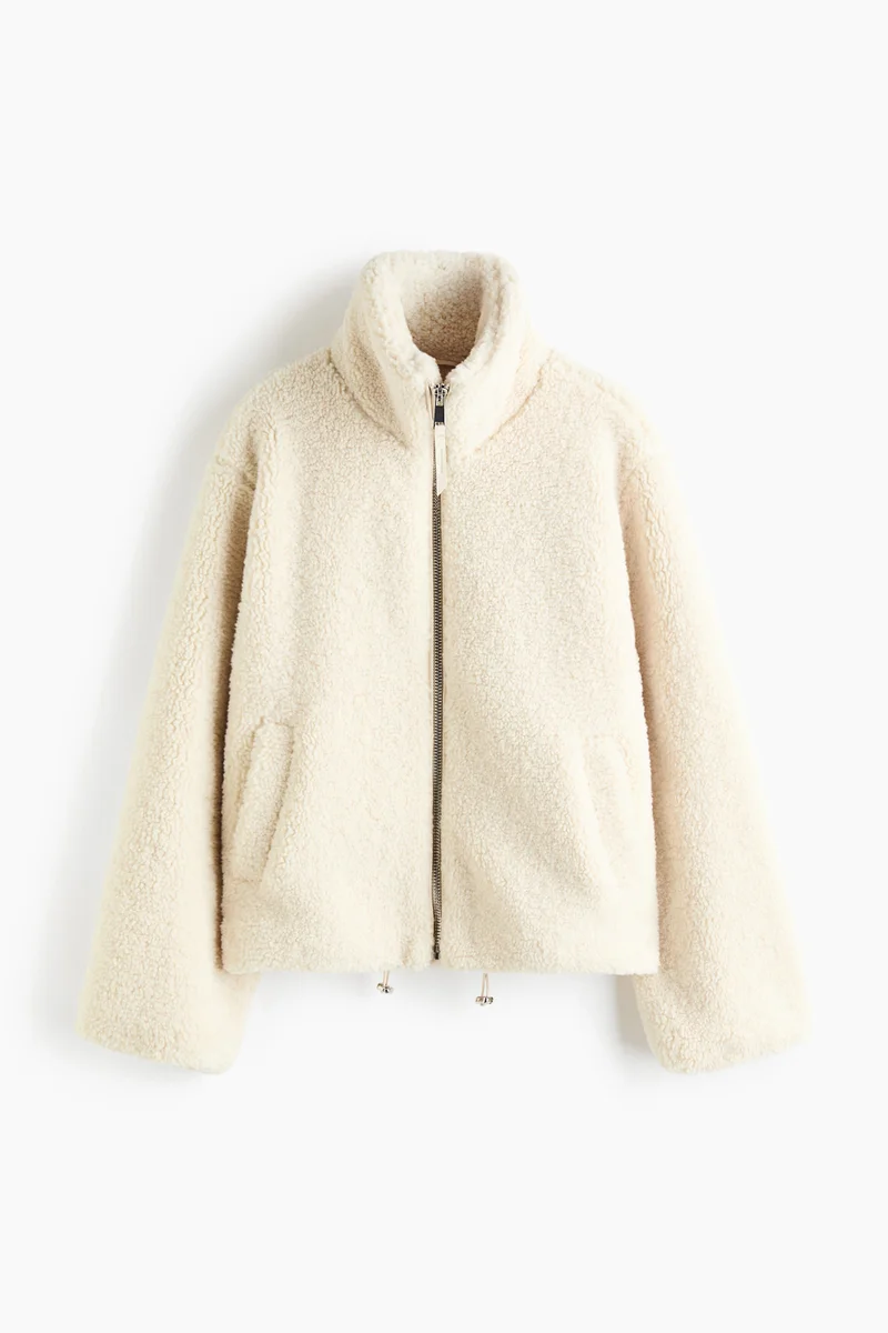 Drawstring-detail teddy jacket
