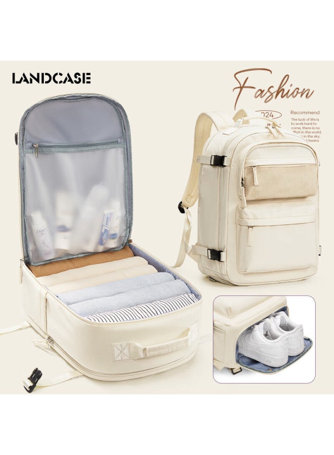 Landcase Backpack Travel Bag Large Capacity Women's Shoulder Bag Short-distance Travel Bag Business Travel Bag Men 3757 White
