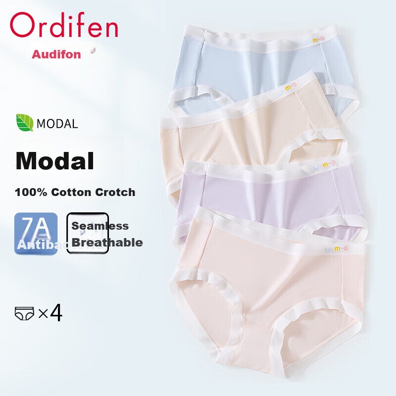 JD Jing Zao Ordifen [7A Antibacterial] Women's Mid-Rise Seamless Breathable Naked Feel Anti-Chafing Triangle Panties, 4 Pairs, M - Image 2