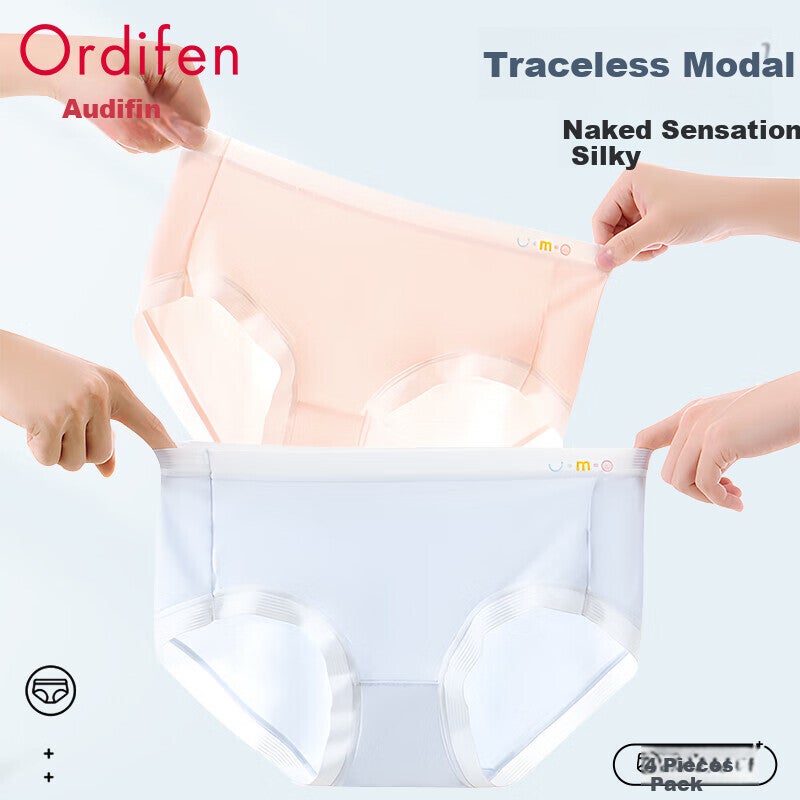 JD Jing Zao Ordifen [7A Antibacterial] Women's Mid-Rise Seamless Breathable Naked Feel Anti-Chafing Triangle Panties, 4 Pairs, M - Image 4