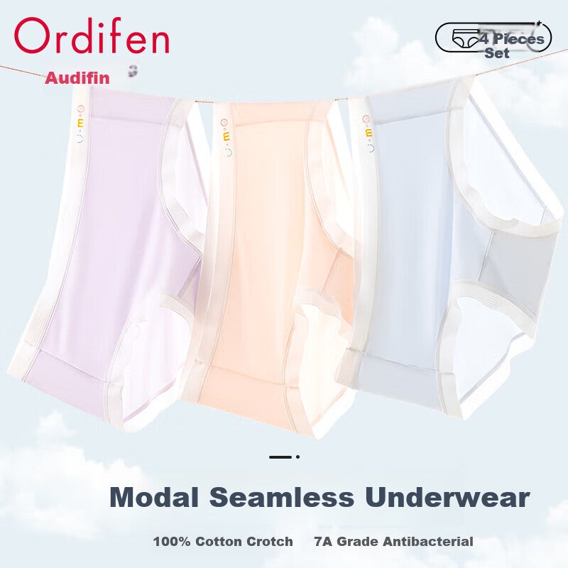 JD Jing Zao Ordifen [7A Antibacterial] Women's Mid-Rise Seamless Breathable Naked Feel Anti-Chafing Triangle Panties, 4 Pairs, M - Image 1