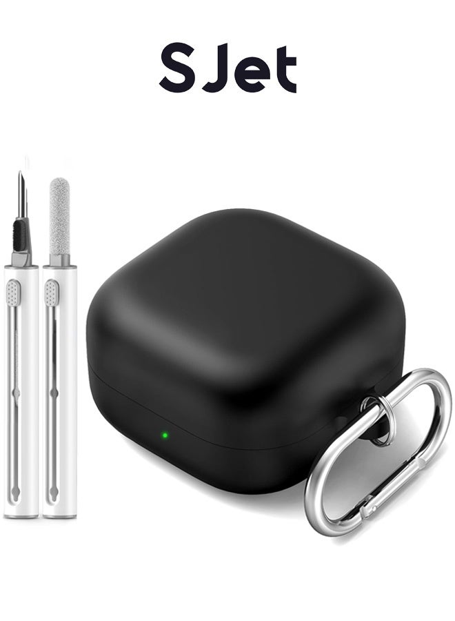 سجيت غطاء حماية لسامسونج جالاكسي بودز 4 وبودز 4 برو مع عدة تنظيف، غلاف سيليكون ناعم مع مشبك تعليق (أسود) - Image 1