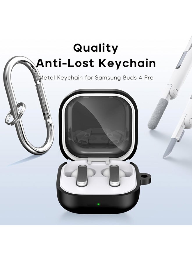 سجيت غطاء حماية لسامسونج جالاكسي بودز 4 وبودز 4 برو مع عدة تنظيف، غلاف سيليكون ناعم مع مشبك تعليق (أسود) - Image 2