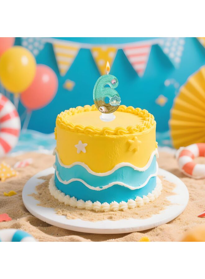 LAMAY Birthday Candle Blue Beach Design with Shell and Pearl Decorations, Perfect Ocean-Themed Cake Decoration for Girls Mermaid Parties and Anniversaries (Number 6) - Image 3