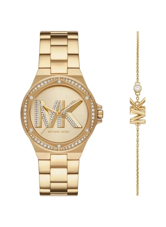 Michael Kors Women Michael Kors Lennox Watch Set – Gold Stainless Steel Elegant Design 37mm MK1062SET - Image 1