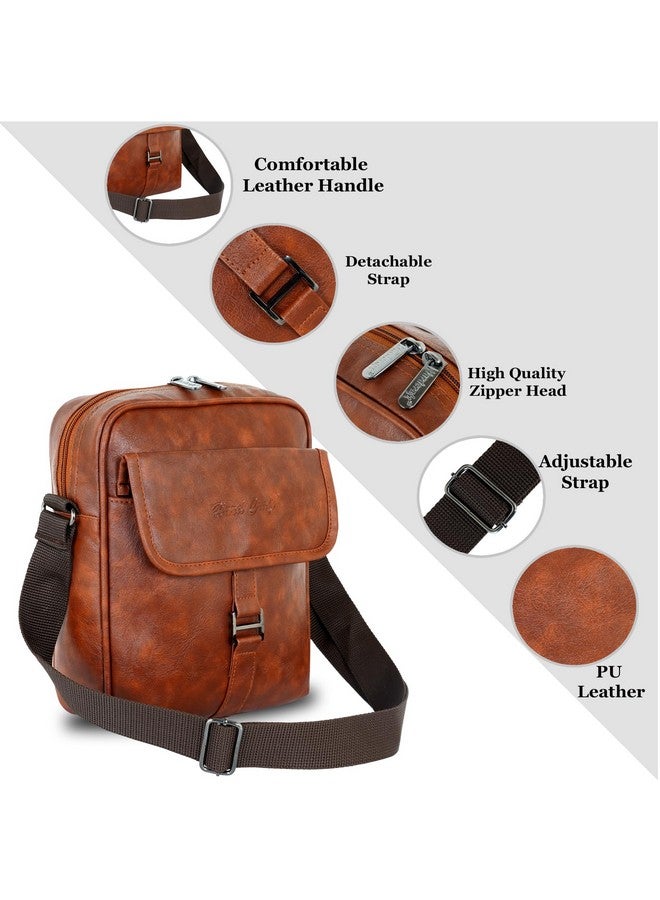 Hard Craft Cross Body Sling Hand Messenger Shoulder One Side Office Luxury Leather Bag with Tablet Compartment Multiple Pockets for Passport Cash Mobile Money Small Travel Pouch Bags for Men Women - Image 3