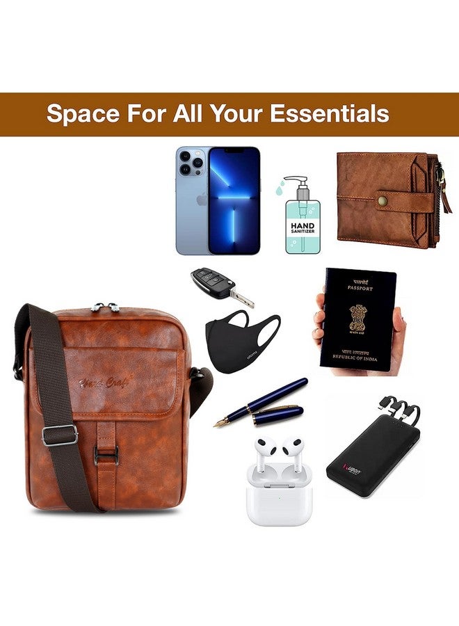 Hard Craft Cross Body Sling Hand Messenger Shoulder One Side Office Luxury Leather Bag with Tablet Compartment Multiple Pockets for Passport Cash Mobile Money Small Travel Pouch Bags for Men Women - Image 5