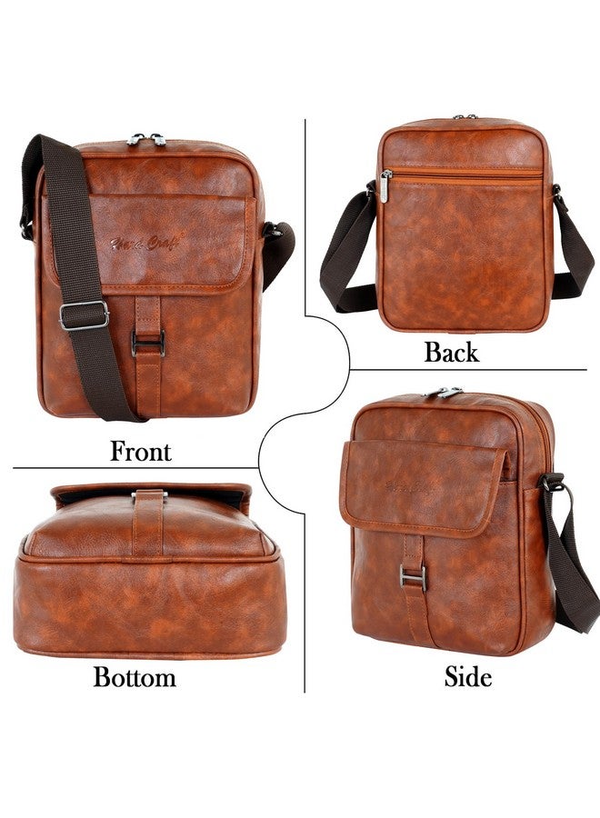 Hard Craft Cross Body Sling Hand Messenger Shoulder One Side Office Luxury Leather Bag with Tablet Compartment Multiple Pockets for Passport Cash Mobile Money Small Travel Pouch Bags for Men Women - Image 4