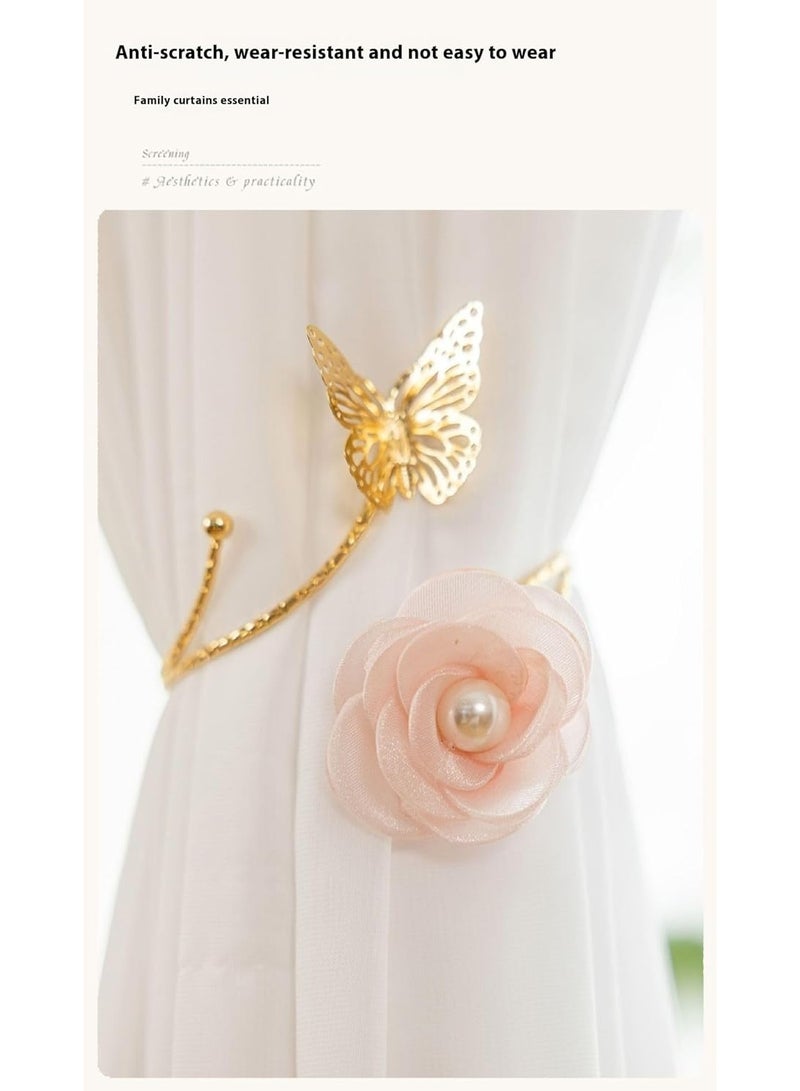 Goolsky 1PC Delicate 3D Butterfly Flower Embellished Faux Pearl Curtain Buckle - Stylish Curtain Tieback and Holdback for Bedroom and Living Room Decor - Easy to Install and Adjustable Curtain Accessory for Home Decoration  - Image 1