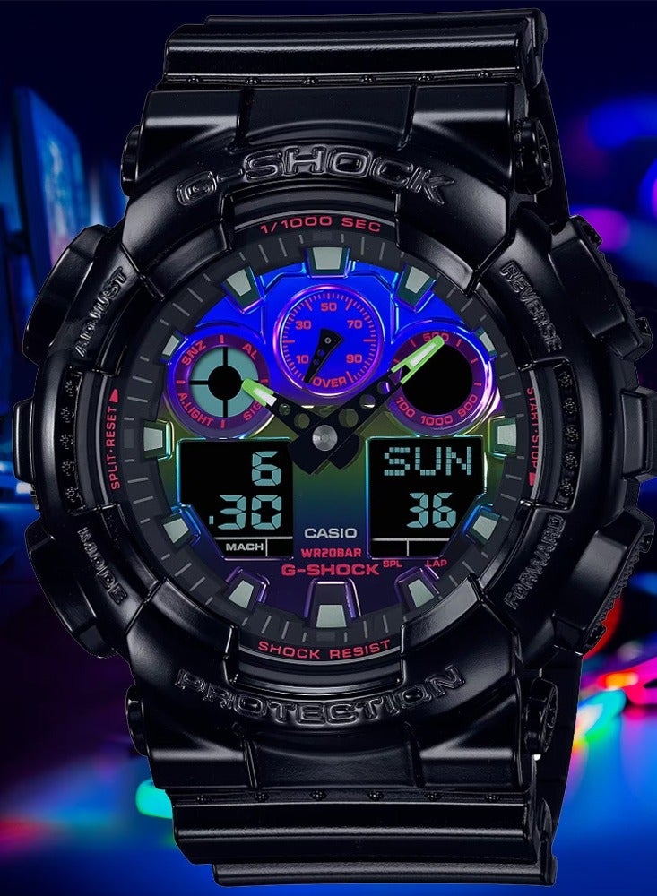 CASIO Men's Round Shape Glossy Black Resin Strap Analog & Digital Wrist Watch GA-100RGB-1ADR - Image 5