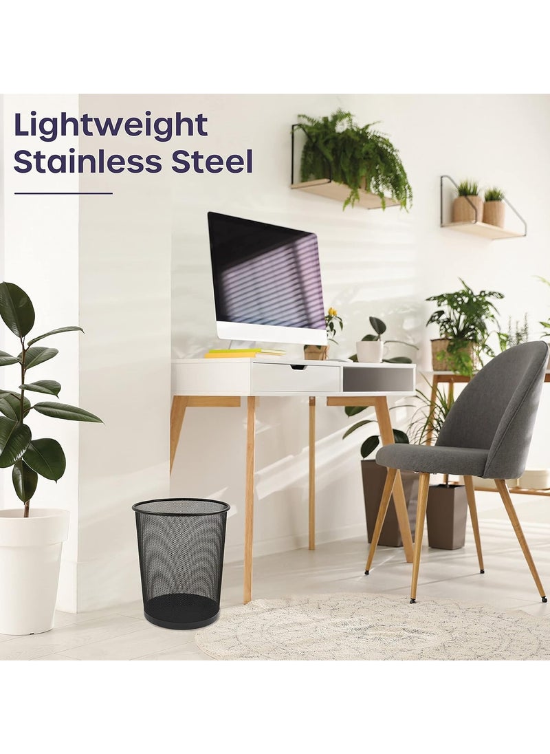 ON MART On Mart Metal Wire Mesh Trash Can Lightweight Braided Steel Mesh Waste Bin Paper Bin Dustbin for Bedrooms, Living Room, Home, Kitchen, Modern Office or Classrooms (Black) Pack of 2  - Image 2