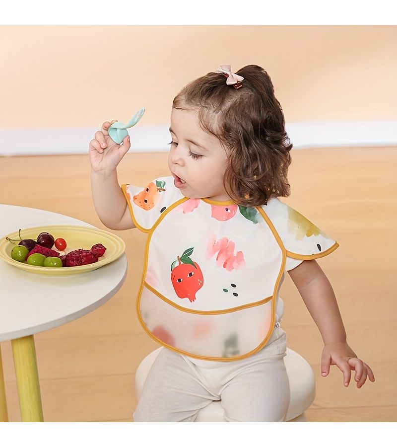 1 قطعة من مريلة الأطفال بأكمام قصيرة، عالم الريف السري، مريلة أطفال مقاومة للماء والزيت، مآزر تغذية، مريلة أطفال قابلة للتعديل ومقاومة للأوساخ - Image 3