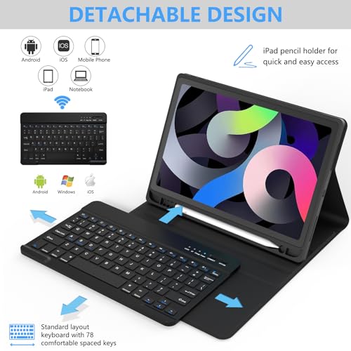 TaIYanG for iPad Air 11 inch M2 Case with Keyboard 10.9 inch for iPad Air 5 2022/iPad Air 4th Gen Keyboard Case with Pencil Holder, Wireless Keyboard for Air 11" M3/M2 (2025/2024)/iPad Air 5/4 - Image 5