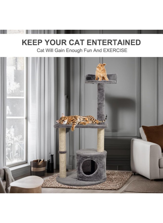 أن ان سي بيتس برج شجرة قطط بطول 102 سم للقطط المنزلية، شقة قطط متعددة المستويات مع مجثم علوي عريض، كرة ملاكمة، بيت قطط من القماش الناعم وأعمدة خدش من السيزال، أثاث قطط مستقر (رمادي) - Image 5