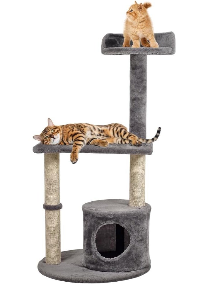 أن ان سي بيتس برج شجرة قطط بطول 102 سم للقطط المنزلية، شقة قطط متعددة المستويات مع مجثم علوي عريض، كرة ملاكمة، بيت قطط من القماش الناعم وأعمدة خدش من السيزال، أثاث قطط مستقر (رمادي) - Image 1