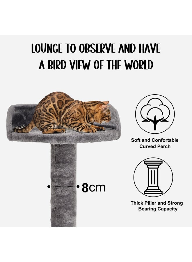 أن ان سي بيتس برج شجرة قطط بطول 102 سم للقطط المنزلية، شقة قطط متعددة المستويات مع مجثم علوي عريض، كرة ملاكمة، بيت قطط من القماش الناعم وأعمدة خدش من السيزال، أثاث قطط مستقر (رمادي) - Image 3